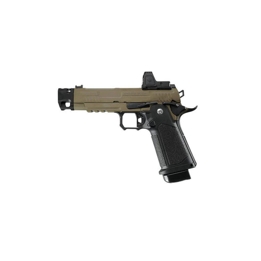 Arcturus Vanguard 4.3" Hi-Capa GBB Pistol w/Optics Ready Slide & Compensator & ARS-1 Red Dot Combo BLK-TAN